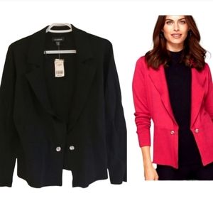 NWT Le Chateau Knit Sweater Blazer with Faux Buttons Black Size Medium